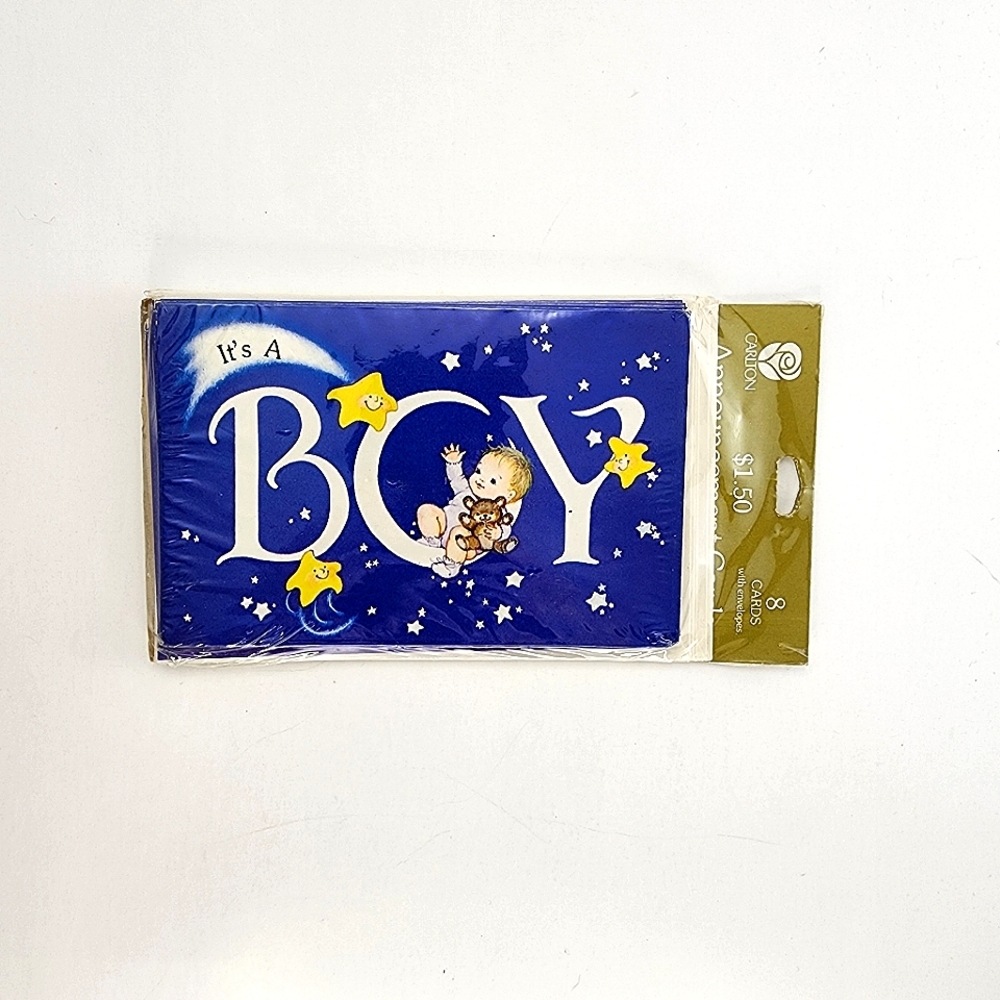 Unopened Baby Boy Gender Reveal Announcement Card Pack NIP